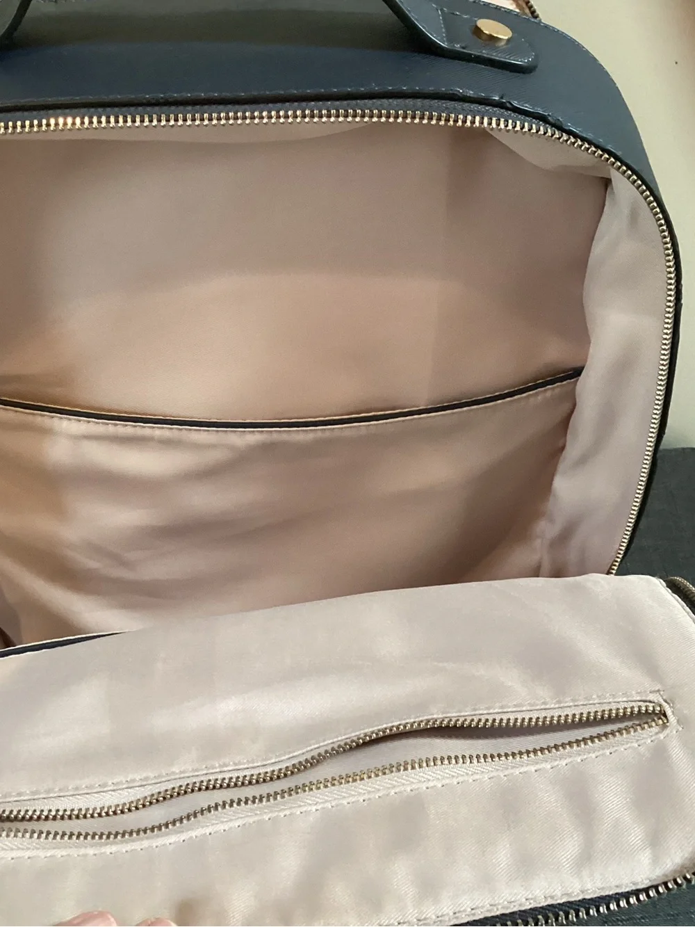 Calpak Navy Leather Backpack with Whipstitch Trim